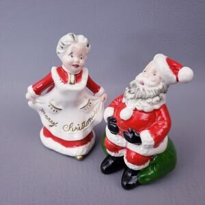 1970s Atlantic Mold Santa and Mrs. Claus Ceramic Figurines 5" Tall